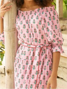 Aspiga Violet Sunflower Block Print Midi Dress Small New **NO BELT**